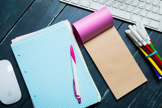 Working place on wooden table