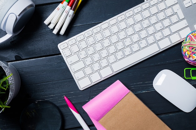 Working place on wooden table