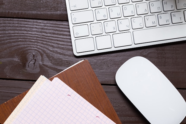 Working place on wooden table