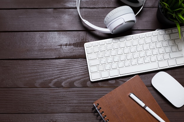 Working place on wooden table