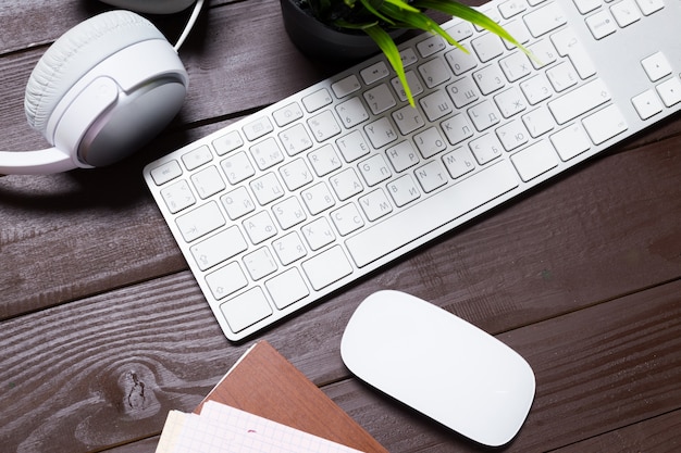 Working place on wooden table