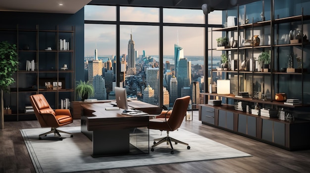 Working roomOffice furnitureModern style3d rendering