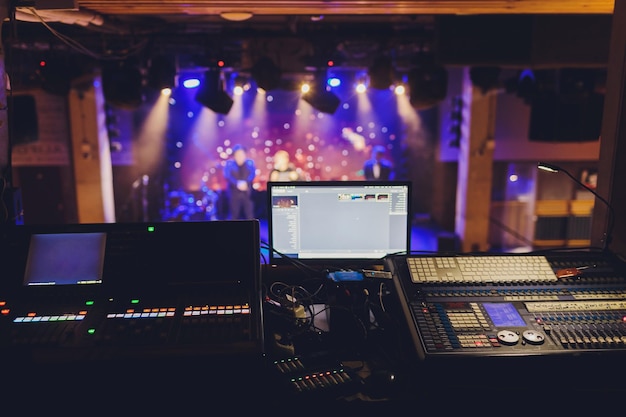 Working sound panel on the background of the concert stage