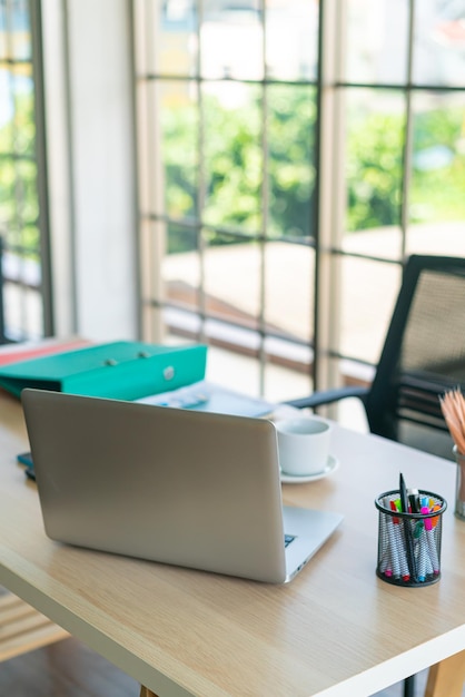 Working table with laptop and gadget