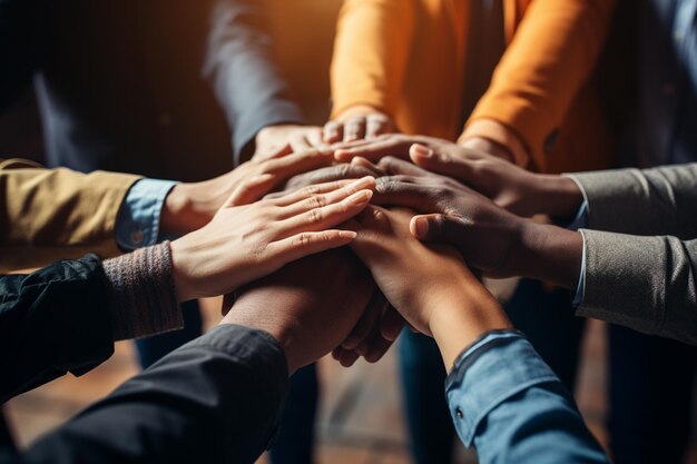 Foto lavorare insieme concetto di lavoro di squadra con le mani unite insieme