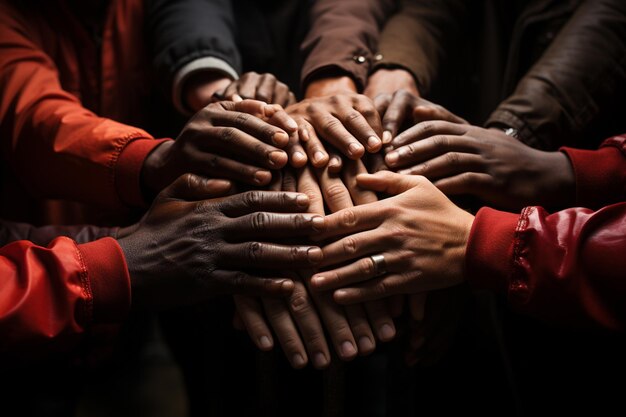 Working together team work concept with hands united together