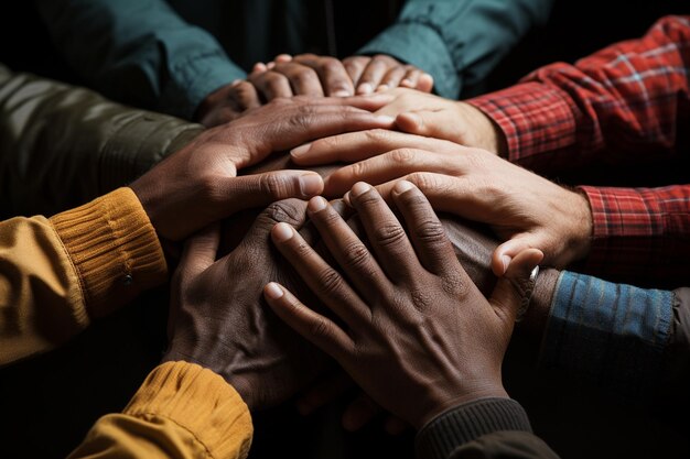 Photo working together team work concept with hands united together