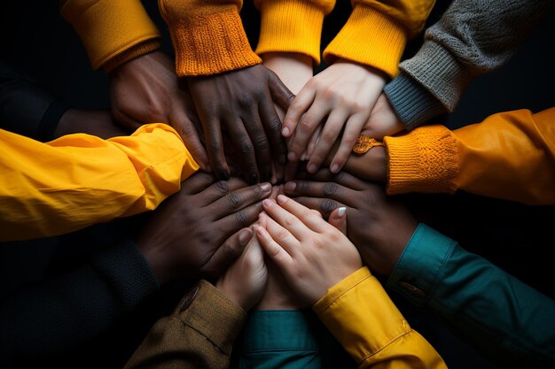 Photo working together team work concept with hands united together