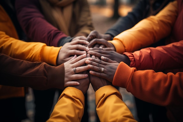 Lavorare insieme concetto di lavoro di squadra con le mani unite insieme