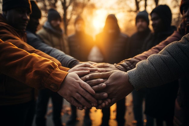 Foto lavorare insieme concetto di lavoro di squadra con le mani unite insieme