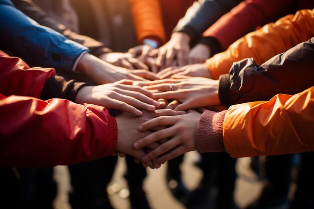 Foto lavorare insieme concetto di lavoro di squadra con le mani unite insieme