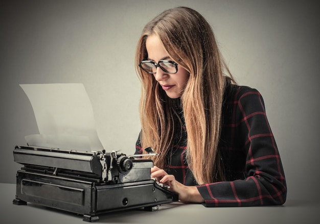 Working on a typewriter