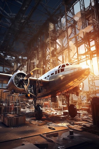 working with model airplane in the style of blurred dreamlike atmosphere majestic ports photo