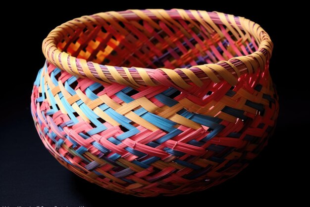 A workinprogress basket showcasing weaving technique created with generative ai