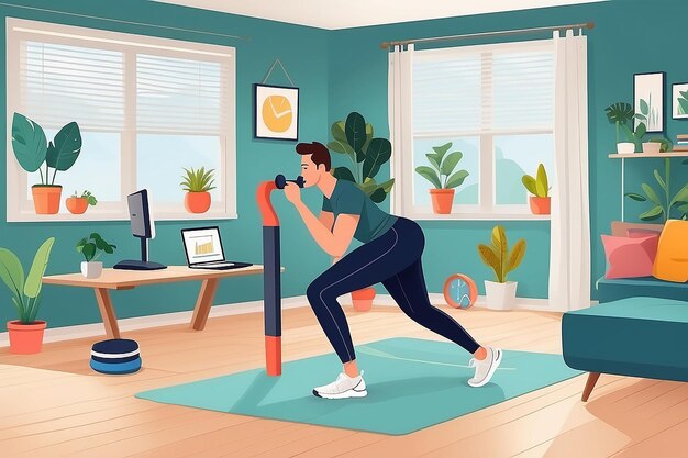 Photo workout break fusion flat vector home exercise