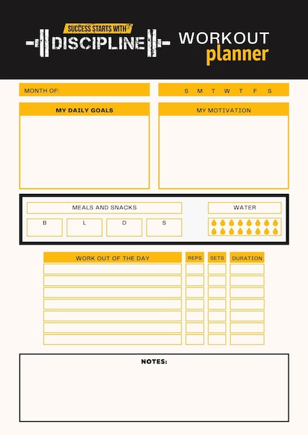 Workout planner digital planning insert sheet printable page template