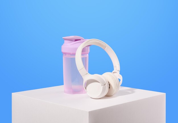 Photo workout time headphones and water shaker