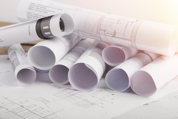 建築家の建設図面の職場