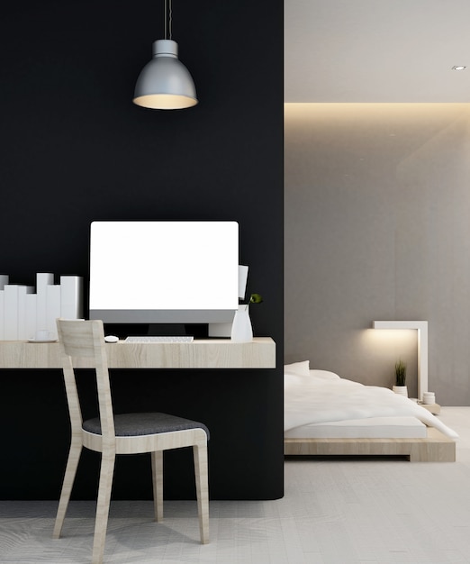 Photo workplace and bedroom  home or apartment , interior   3