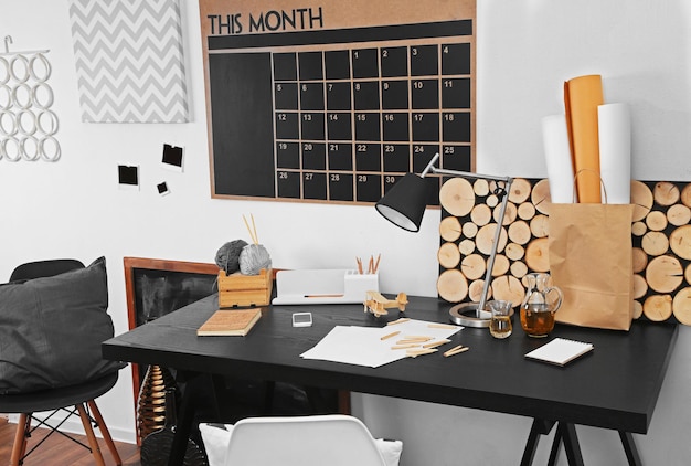 workplace of creative person indoors