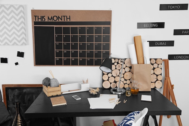 workplace of creative person indoors