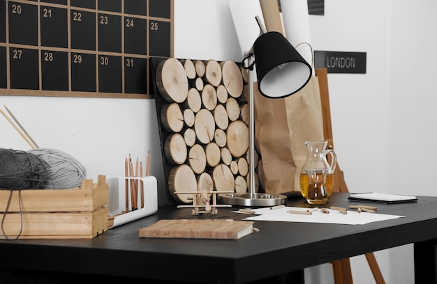 workplace of creative person indoors