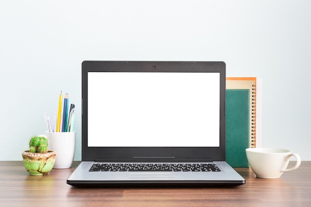 workplace desk mockup for businessman or student with copy space for text