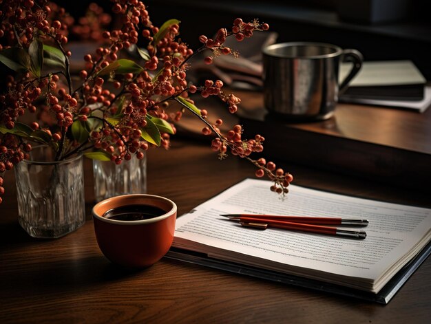 Workplace document coffee and plant with calculator on the Bussiness desk