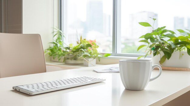 Workplace early morning bright whitish background