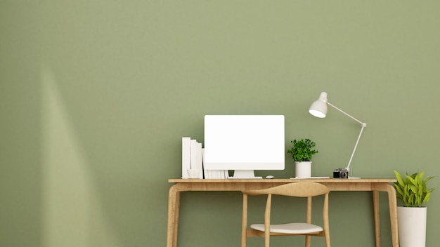 Workplace and green wall in apartment or home 3D