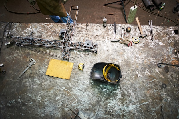 The workplace of the welder in the workshop