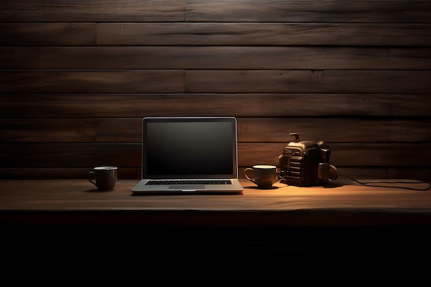 Workplace with computer and coffee cup