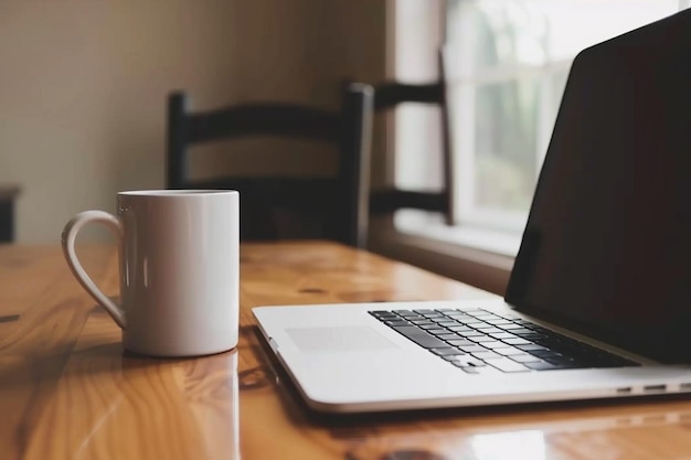 Workplace with computer and coffee cup