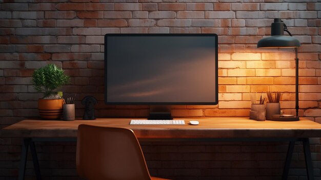 Photo workplace with laptop and book in modern loft style