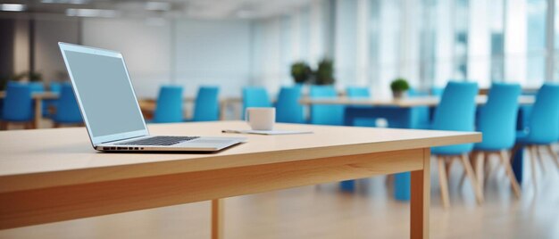 Workplace with laptop on table in office