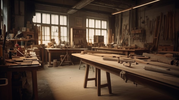 Photo workshop a space designated for woodworking metalworking ai generated