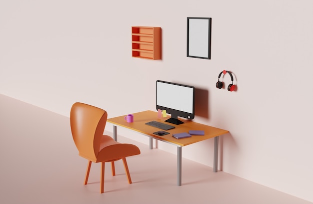 Foto rendering 3d dell'area di lavoro