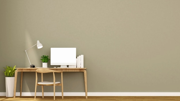 Photo workspace and bright gray wall in home or apartment 3d