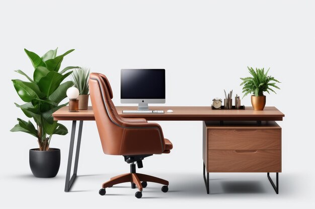 Photo workspace oasis computer and plant harmony on white or png transparent background