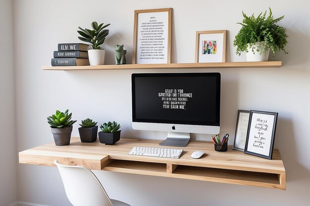 Workspace Uplift Floating Shelf Desk and Inspirational Quotes Display