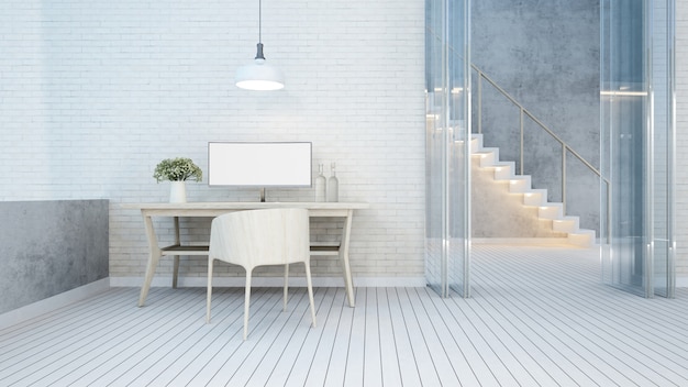  workspace white tone in home or apartment - 3D Rendering