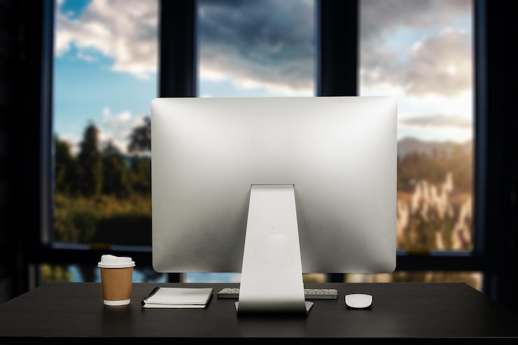 Photo workspace with computer laptop office supplies and coffee cup smartphone and tablet at office desk work concept