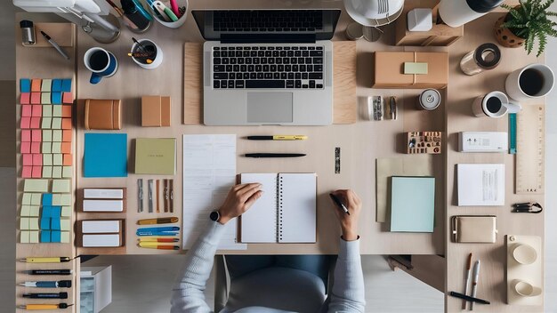 Foto workspace with office supplies top view