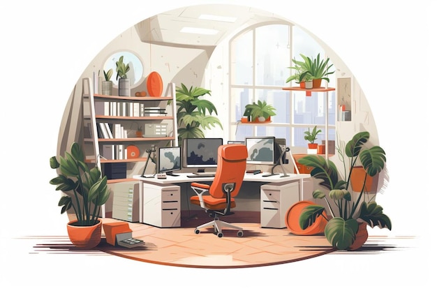 Workspace with office tools in circle