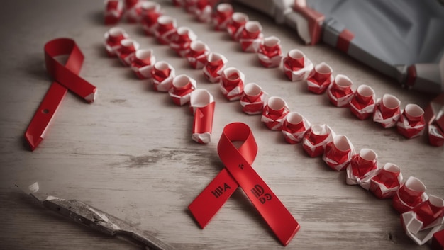 Photo world aids day banner red awareness ribbon