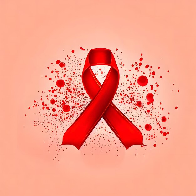 World aids day celebration with splattered splash red ribbon