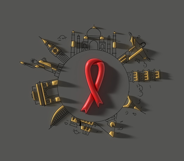 Giornata mondiale contro l'aids concetto 3d rnder design.