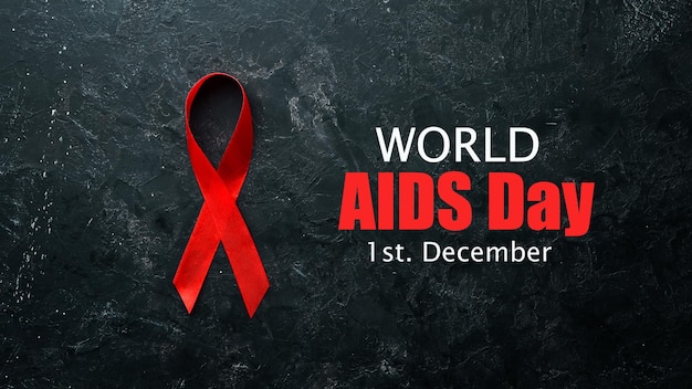 World AIDS Day December 1 with red ribbon Top view