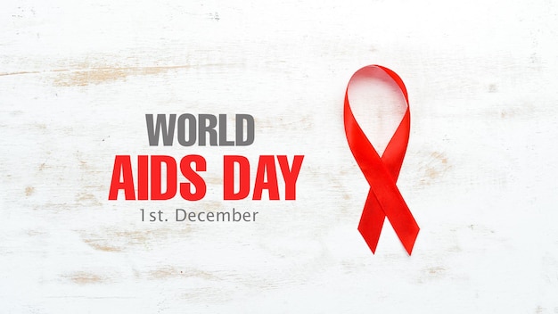 World AIDS Day December 1 with red ribbon Top view