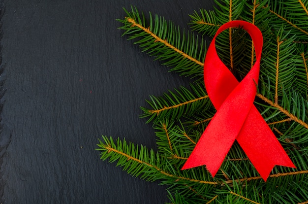 Photo world aids day, red ribbon, symbol.